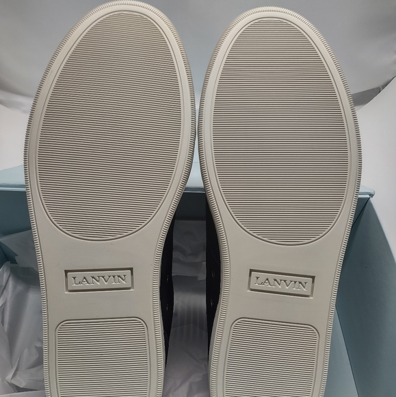 Lanvin Mens Sneakers DBB1 Navy Suede & Leather Cap Toe Low Top - Size 12 - Picture 9 of 14